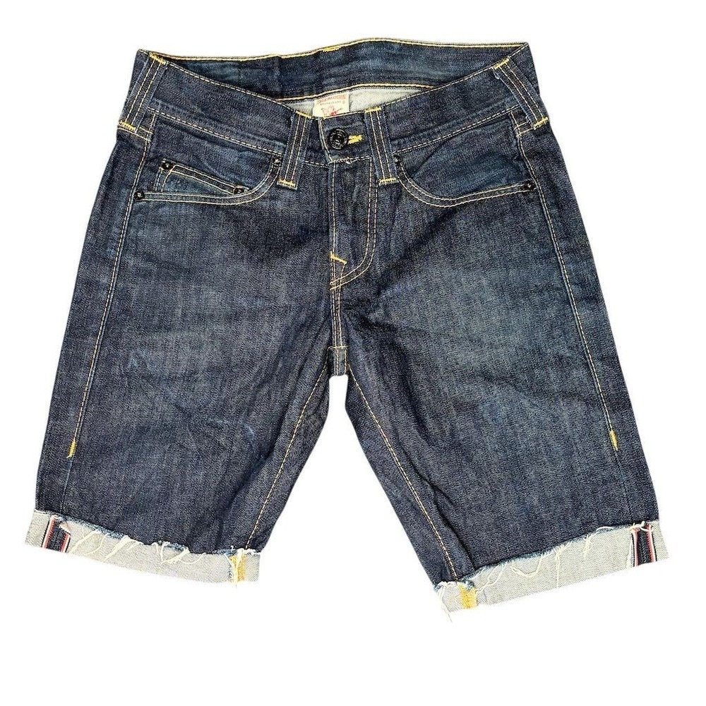 True Religion Women's Blue Denim Cut-Off‎ Shorts Size 28 Embroidered Patch